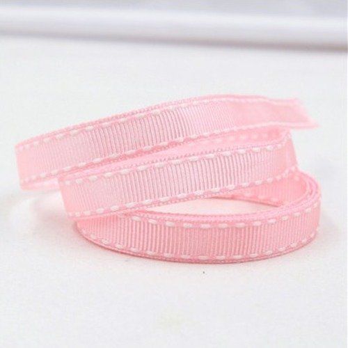 Ruban gros grain - uni - rose surpiqué blanc - vendu au mètre