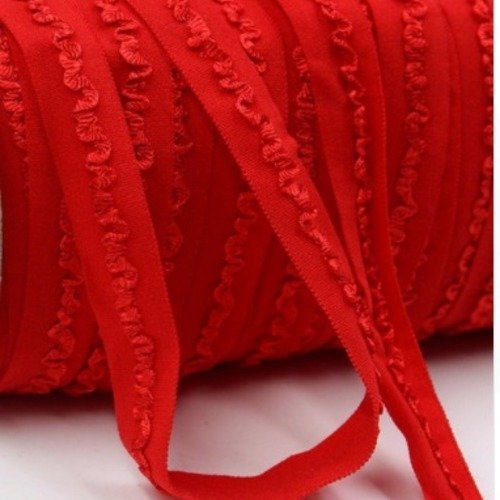 Ruban fantaisie élastiqué - rouge - 16 mm - vendu au mètre
