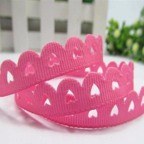 Ruban frise petit cœur - fuchsia - ruban gros grain - vendu au mètre