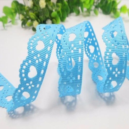 Ruban frise cœur - dentelle - bleu turquoise - ruban gros grain - vendu au mètre