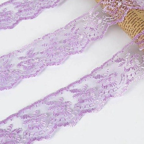 5 m de ruban en dentelle fine - 40 mm - parme - d177