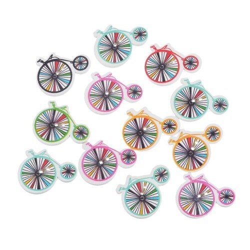 Lot de 5 boutons en bois - vélo - bicyclette - multicolores 