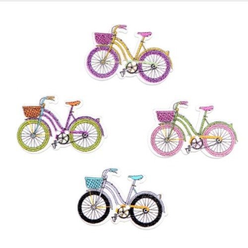 Lot de 5 boutons en bois - vélo - bicyclette - multicolores 