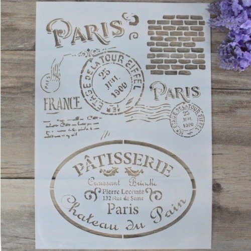 1 pochoir souple paris - pâtisserie - plume - stencil - plastique