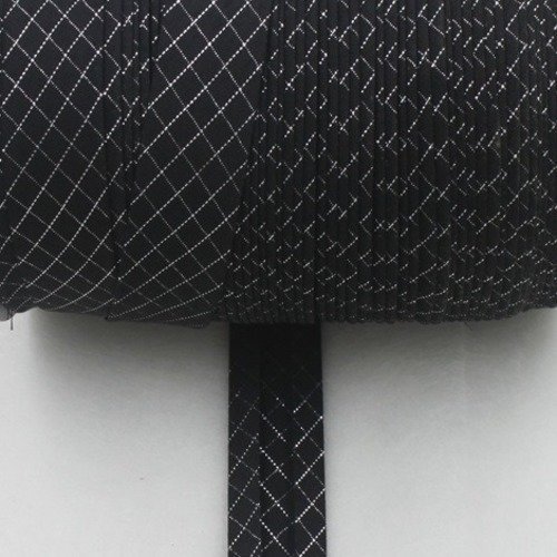 Biais replié noir avec fil argenté - polyester - 20 mm - vendu au mètre