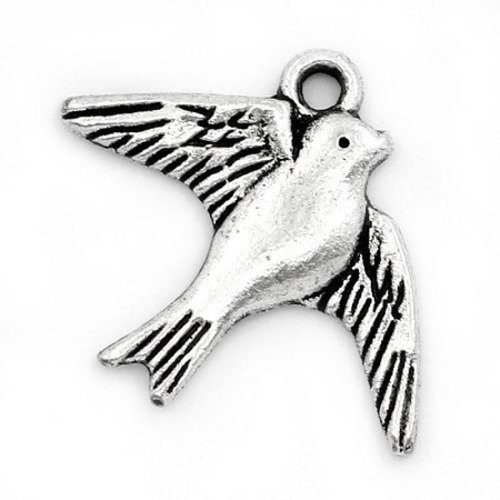1 breloque pendentif hirondelle - oiseaux - métal argenté