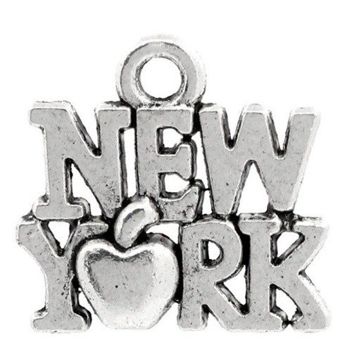 1 breloque pendentif new york  - métal argenté