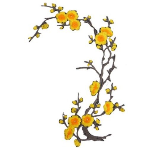 1 applique - ecusson - patch thermocollant - fleurs de cerisier - ton jaune et marron - apc-13 - 36