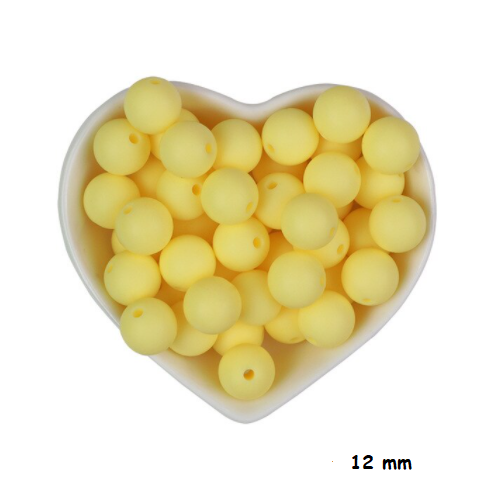 Lot de 5 perles en silicones - 12 mm - jaune citron - r023