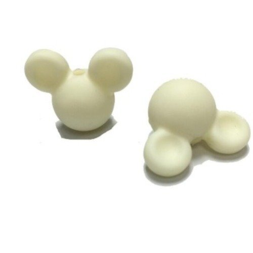 1 perle en silicone - tête de souris - 24 mm - ivoire