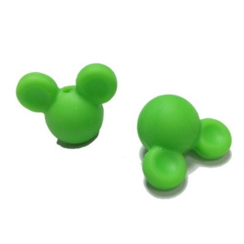 1 perle en silicone - tête de souris - 24 mm - verte