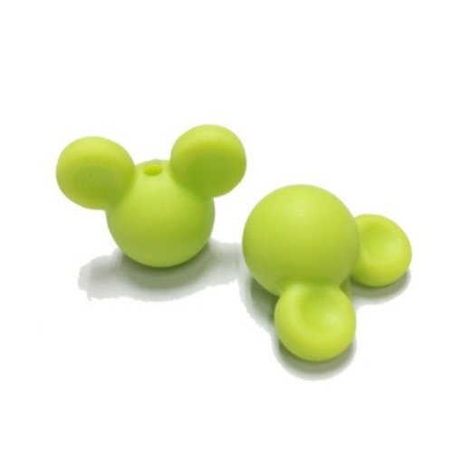1 perle en silicone - tête de souris - 24 mm - vert anis