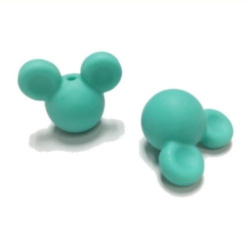 1 perle en silicone - tête de souris - 24 mm - vert menthe
