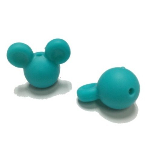 1 perle en silicone - tête de souris - 24 mm - turquoise