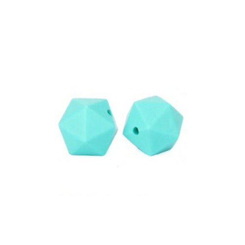 1 perle en silicone - hexagonale - 14 mm - turquoise