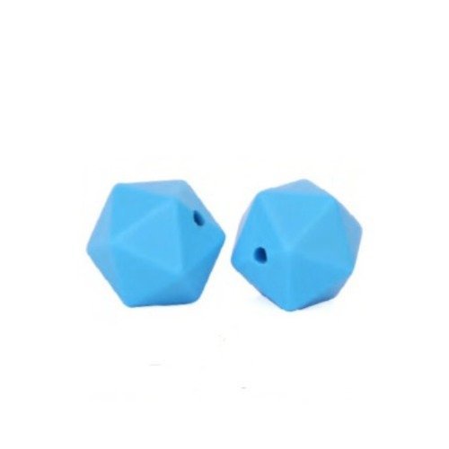 1 perle en silicone - hexagonale - 14 mm - bleu
