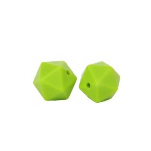 1 perle en silicone - hexagonale - 14 mm - vert anis