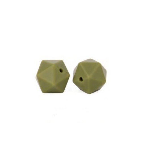 1 perle en silicone - hexagonale - 14 mm - kaki
