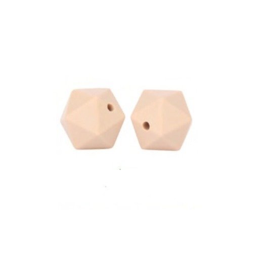 1 perle en silicone - hexagonale - 14 mm - beige rosé