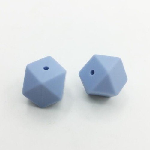 1 perle en silicone - hexagonale - 14 mm - bleu