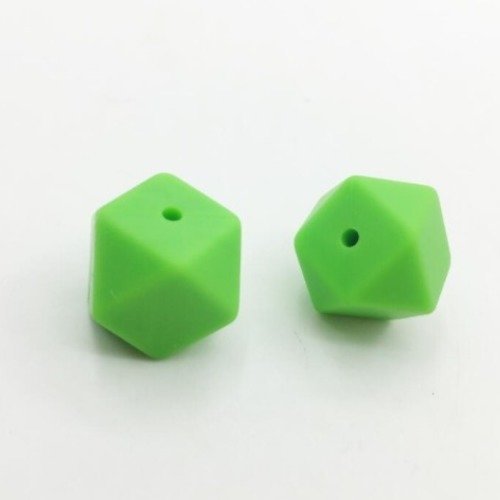 1 perle en silicone - hexagonale - 14 mm - vert
