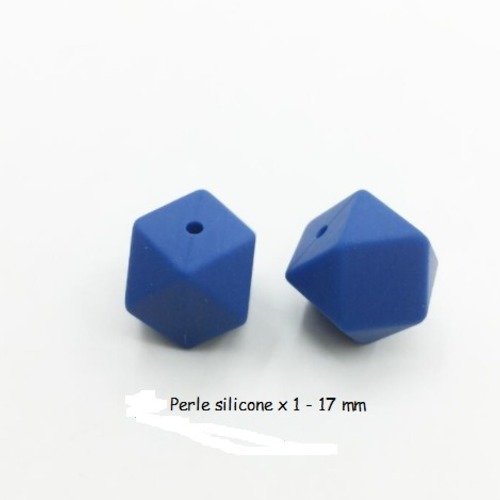 1 perle en silicone - hexagonale - 17 mm - bleu marine 