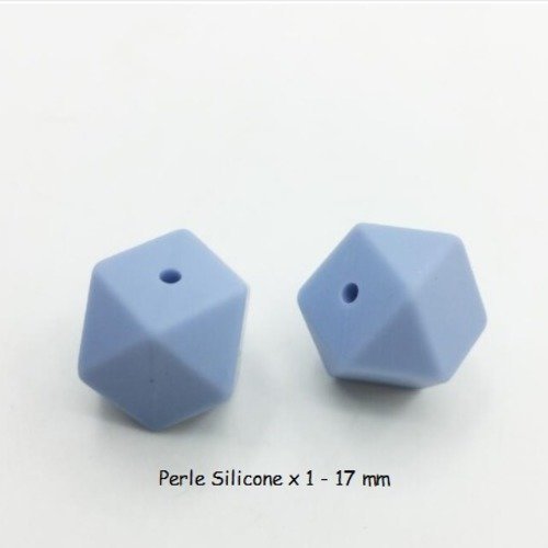 1 perle en silicone - hexagonale - 17 mm - bleu gris