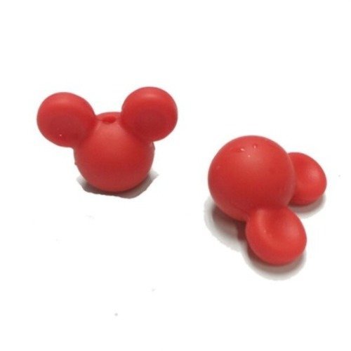 1 perle en silicone - tête de souris - 24 mm - rouge