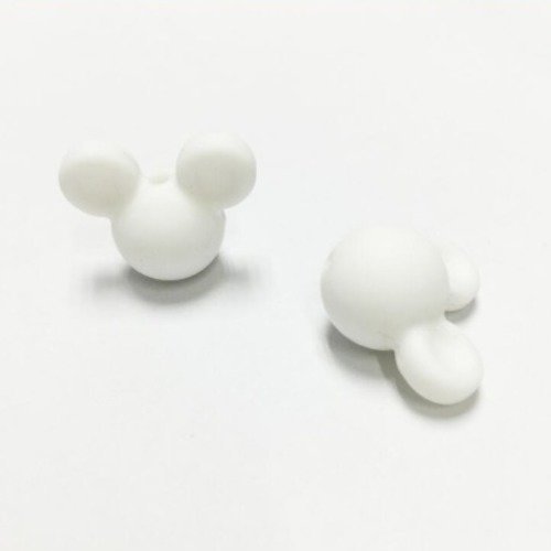 1 perle en silicone - tête de souris - 24 mm - blanc