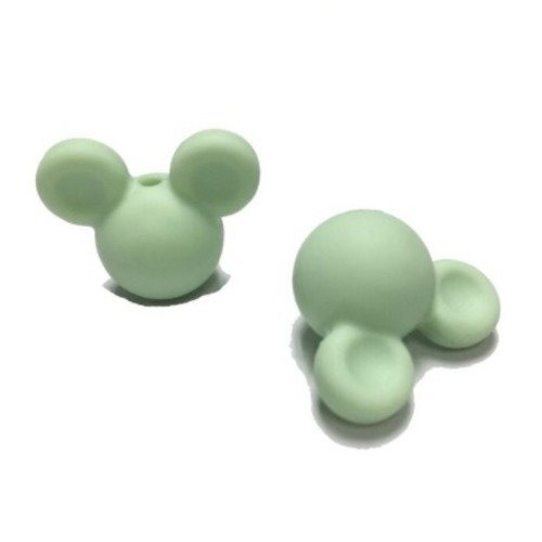 1 perle en silicone - tête de souris - 24 mm - vert tendre