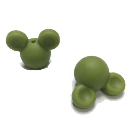 1 perle en silicone - tête de souris - 24 mm - kaki