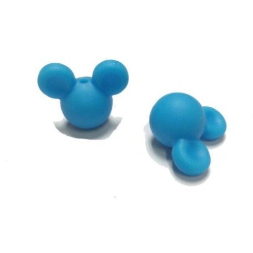 1 perle en silicone - tête de souris - 24 mm - bleu 