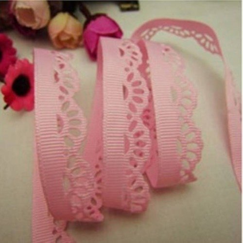 Ruban frise - dentelle - rose - ruban gros grain - vendu au mètre