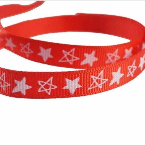 Ruban etoiles fond rouge - ruban gros grain - vendu au mètre