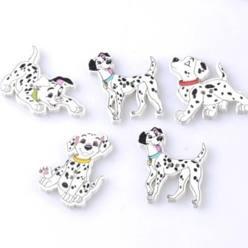 Lot de 10 boutons en bois - chiens dalmatiens