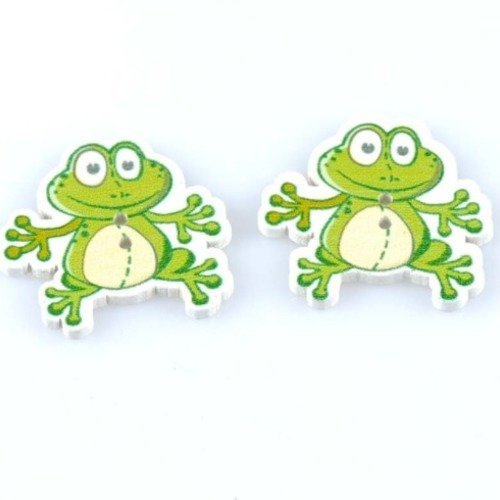 Lot de 10 boutons en bois - grenouille