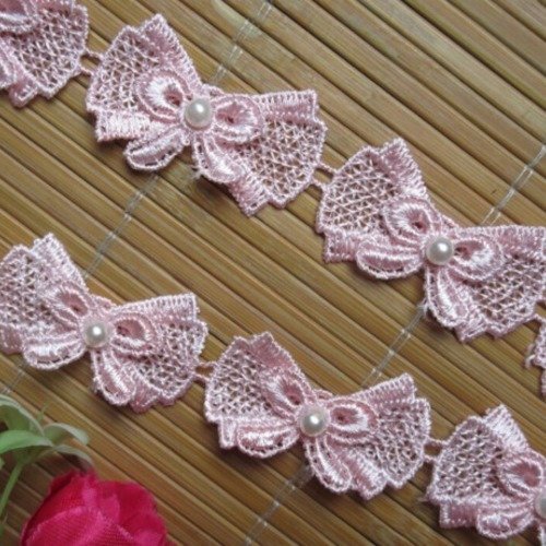 1 lot de 10 noeuds en dentelle avec perles nacrées - rose - d148