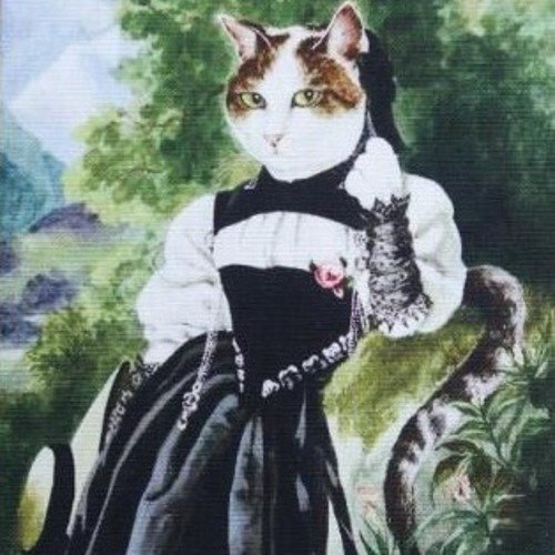 1 coupon tissu / appliqué / vignette - 15 x 20 cm - le chat en robe noire