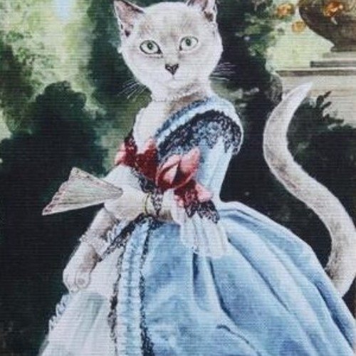 1 coupon tissu / appliqué / vignette - 15 x 20 cm - le chat robe bleue