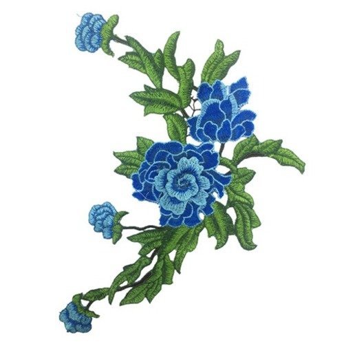 1 applique brodée - dentelle - fleurs - bleu - apc-12