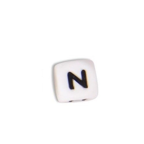 1 perle en silicone - lettre n - 12 mm 