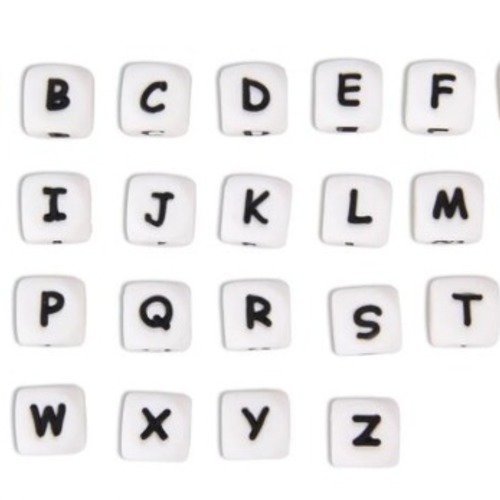 Lot de 26 perles en silicone - lettres alphabet - 12 mm 