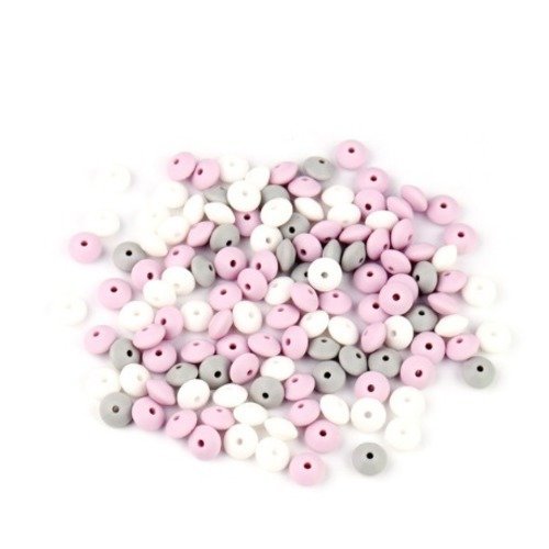 Lot de 10 perles lentilles en silicones - 12 x 7 mm - parme - gris et blanc