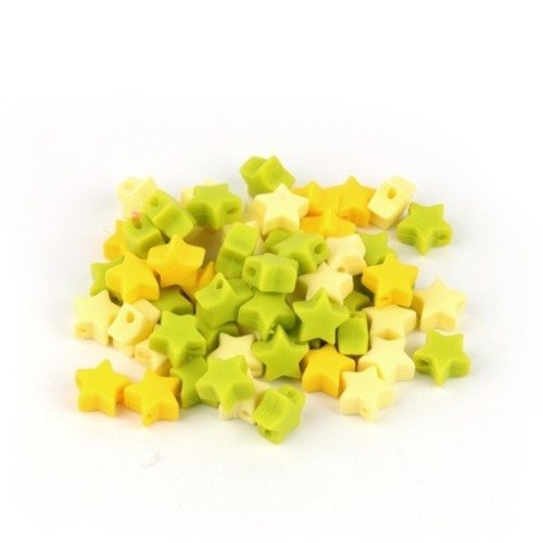Lot de 3 perles etoile en silicone - 14 mm - jaune, jaune clair et vert anis