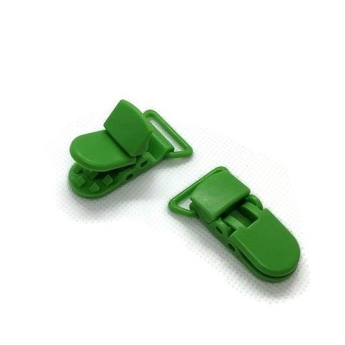1 clip / pince bretelle pour attache tétine ou doudou - plastique - vert 