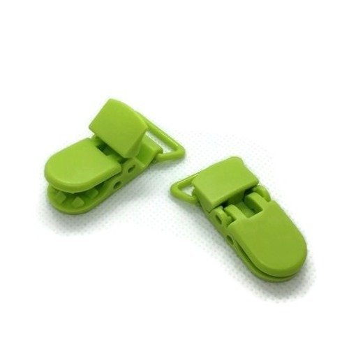 1 clip / pince bretelle pour attache tétine ou doudou - plastique - vert anis