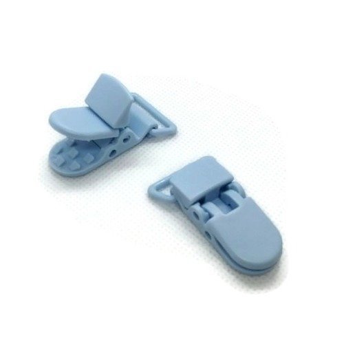 1 clip / pince bretelle pour attache tétine ou doudou - plastique - bleu 