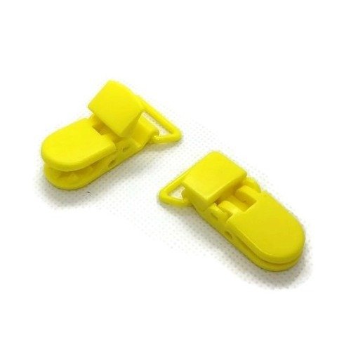 1 clip / pince bretelle pour attache tétine ou doudou - plastique - jaune 