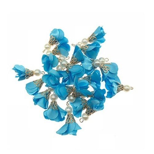 1 pompon forme tutu avec perle nacrée - 3 cm - bleu turquoise