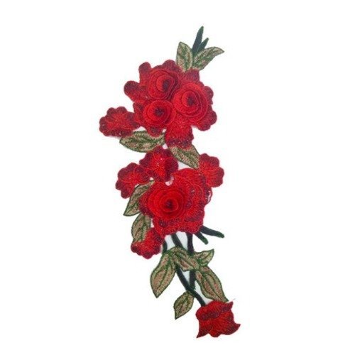 1 applique guipure dentelle fine - fleurs - rouge - apc-07